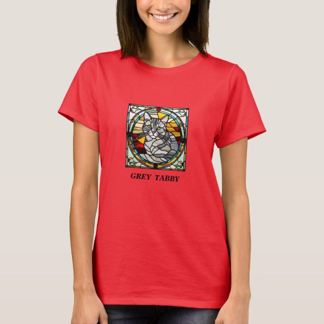 Grey Tabby Stained Glass T-Shirt (Front)