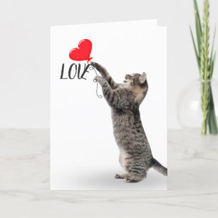 Grey Tabby with Heart Balloon Card