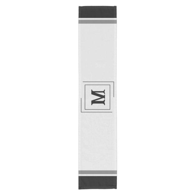 Grey Table Runner with Last Name Letter 14 x 72" (Front)