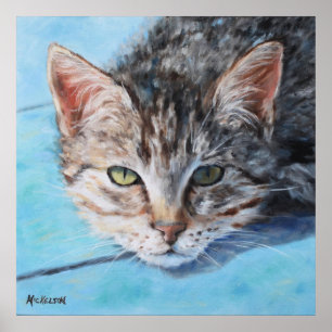 Grey Tan Tabby Cat Portrait Poster