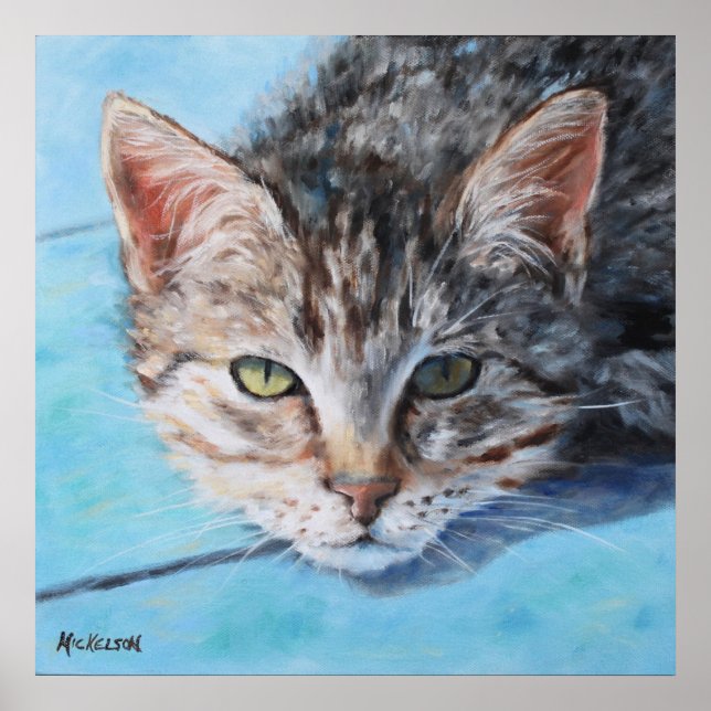 Grey Tan Tabby Cat Portrait Poster (Front)