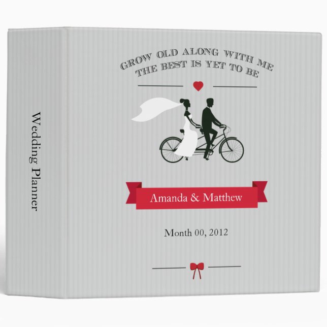 Grey Tandem Bicycle Wedding Planning Binder (Front/Spine)