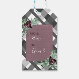 Grey Tartan Purple Floral Christmas Holiday Gift Tags