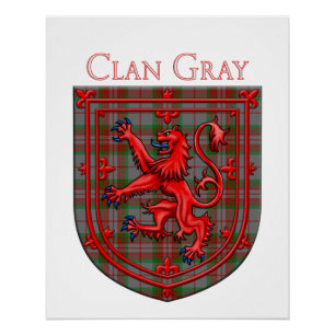 Grey Tartan Scottish Plaid Lion Rampant Poster