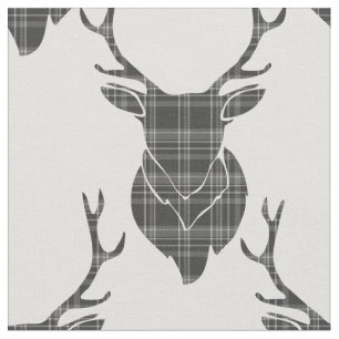 Grey Tartan Stag Head Antler Rustic Pattern (edit) Fabric