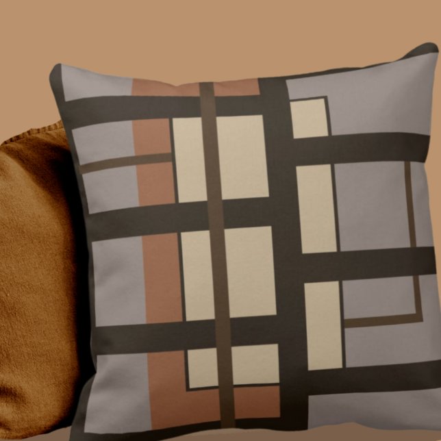 Grey Taupe Dark Brown & Beige Geometric Design Thr Throw Pillow (Creator Uploaded)