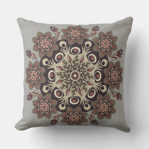 Grey/ Taupe Mandala Reversible Decorative Pillow