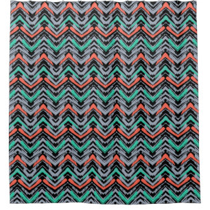 Grey, Teal, And Coral Hand Drawn Chevron Pattern