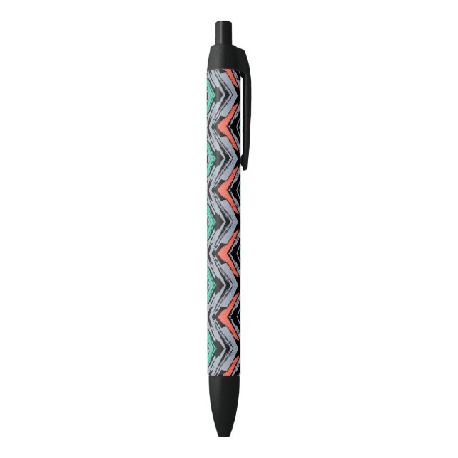 Grey, Teal, And Coral Hand Drawn Chevron Pattern Black Ink Pen (Bottom (Vertical))