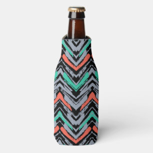 Grey, Teal, And Coral Hand Drawn Chevron Pattern Bottle Cooler