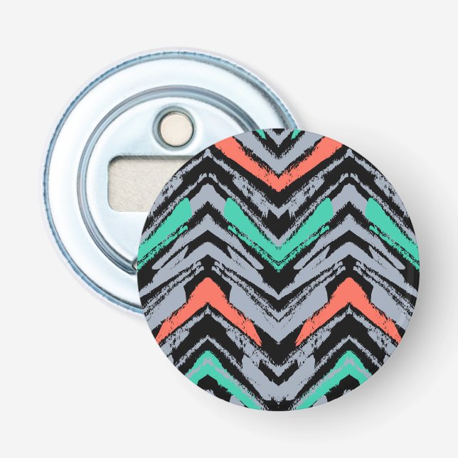 Grey, Teal, And Coral Hand Drawn Chevron Pattern Bottle Opener (Front)