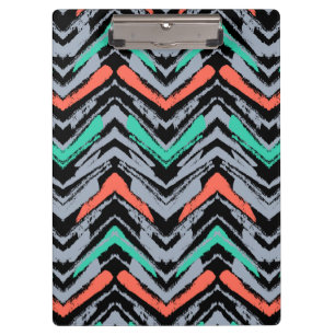 Grey, Teal, And Coral Hand Drawn Chevron Pattern Clipboard