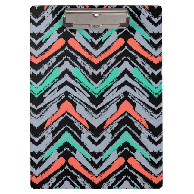 Grey, Teal, And Coral Hand Drawn Chevron Pattern Clipboard (Front)