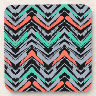 Grey, Teal, And Coral Hand Drawn Chevron Pattern Coaster