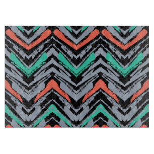 Grey, Teal, And Coral Hand Drawn Chevron Pattern Cutting Board