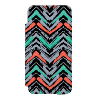 Grey, Teal, And Coral Hand Drawn Chevron Pattern