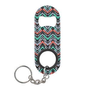 Grey, Teal, And Coral Hand Drawn Chevron Pattern Keychain Bottle Opener
