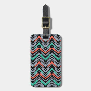Grey, Teal, And Coral Hand Drawn Chevron Pattern Luggage Tag