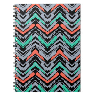 Grey, Teal, And Coral Hand Drawn Chevron Pattern Notebook