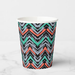 Grey, Teal, And Coral Hand Drawn Chevron Pattern Paper Cups