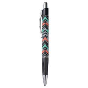 Grey, Teal, And Coral Hand Drawn Chevron Pattern Pen