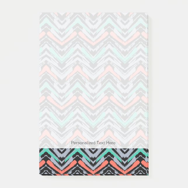 Grey, Teal, And Coral Hand Drawn Chevron Pattern Post-it Notes (Front)