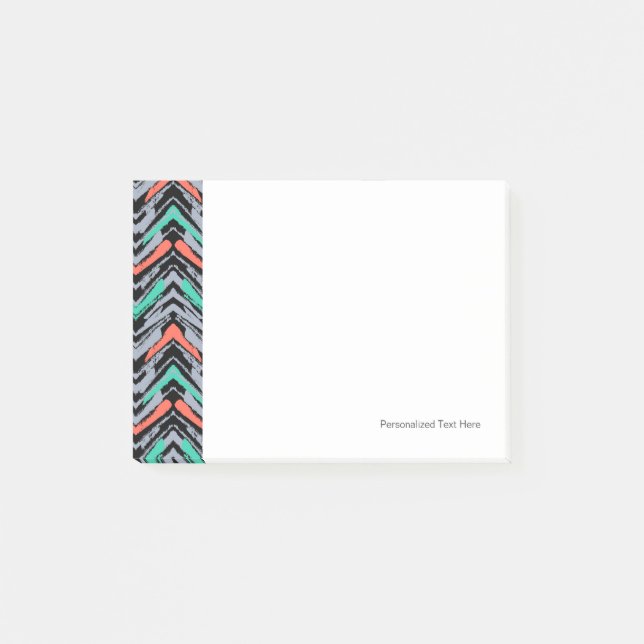 Grey, Teal, And Coral Hand Drawn Chevron Pattern Post-it Notes (Front)