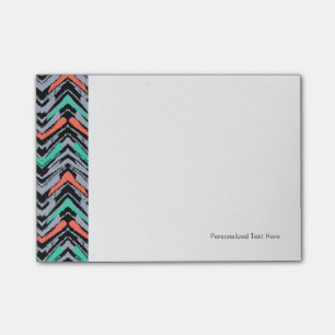 Grey, Teal, And Coral Hand Drawn Chevron Pattern Post-it Notes