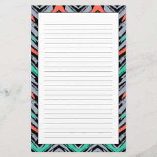 Grey, Teal, And Coral Hand Drawn Chevron Pattern Stationery