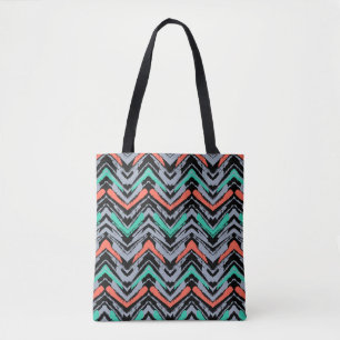 Grey, Teal, And Coral Hand Drawn Chevron Pattern Tote Bag