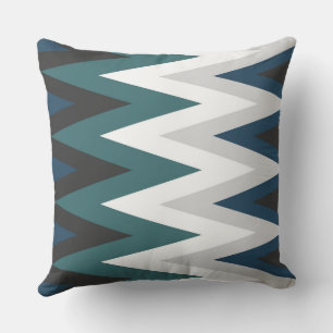 grey, teal and white chevron Pattern Throw Pillow