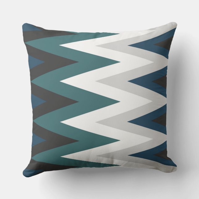 grey, teal and white chevron Pattern Throw Pillow (Back)
