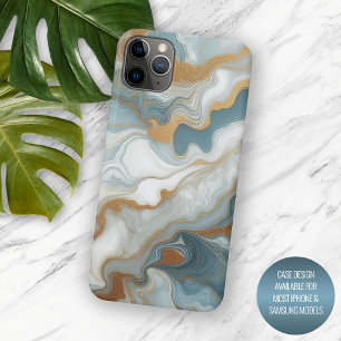 Grey Teal Blue Gold White Marble Art Pattern iPhone 15 Pro Max Case