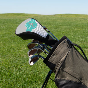 Grey Teal Chevron Golf Head Cover