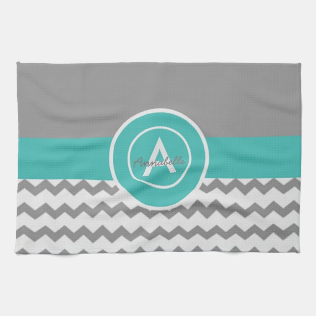 Grey Teal Chevron Kitchen Towel (Horizontal)