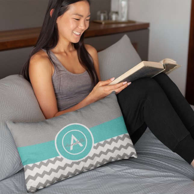 Grey Teal Chevron Lumbar Pillow (Creator Uploaded)