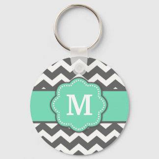Grey Teal Chevron Monogram Key Chain
