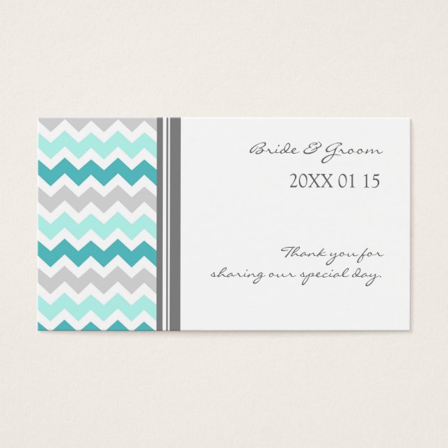 Grey Teal Chevron Wedding Favour Tags (Front)