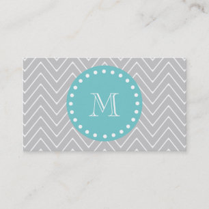 Grey & Teal Modern Chevron Custom Monogram Business Card