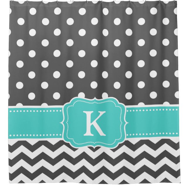 Grey Teal Polka Dots Chevron Monogram Initials (Front)