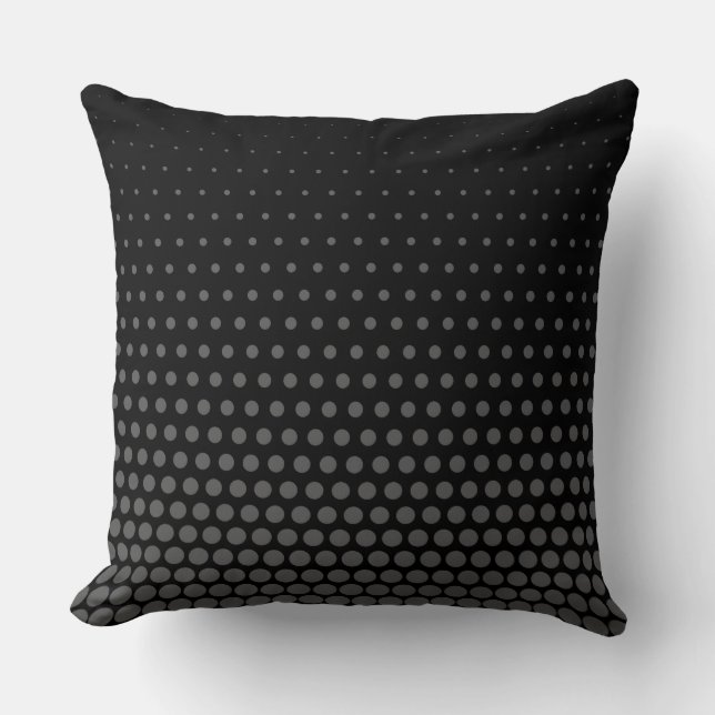 Grey Techno Dots Modern Black Throw Pillow (Front)