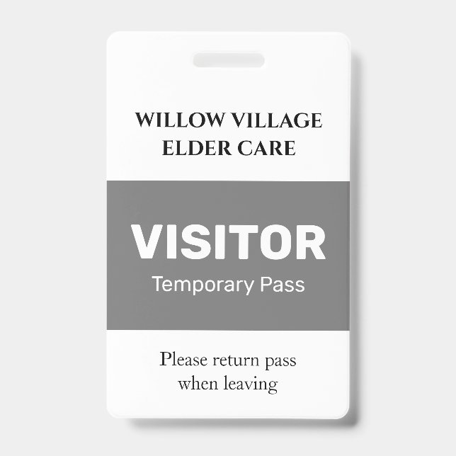 Grey Temporary Visitor Pass Hospital Care Home Badge (Front)