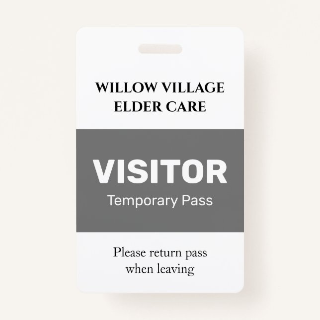 Grey Temporary Visitor Pass Hospital Care Home Badge (Front)