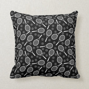 Grey Tennis Racket Balls Athletic Pattern Sports Throw Pillow