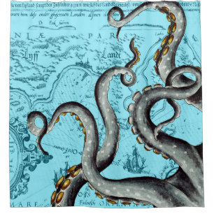 Grey Tentacles On Blue Vintage Map