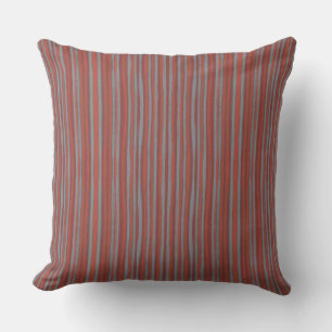 Grey & terracotta stripes, pattern narrow stripe throw pillow