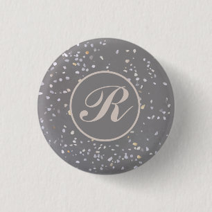 Grey Terrazzo Stone 1 Inch Round Button
