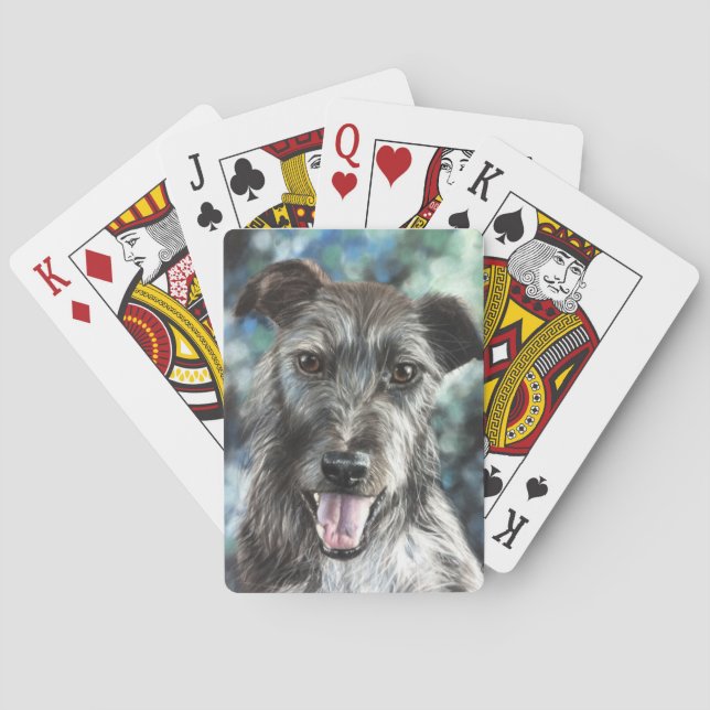 Grey terrier dog puppy playing cards (Back)