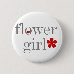 Grey Text Flower Girl 2 Inch Round Button