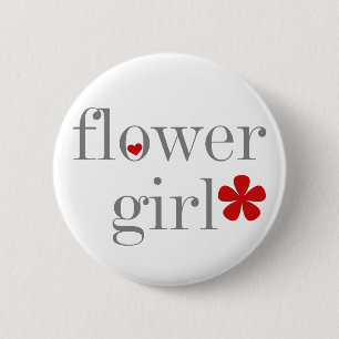 Grey Text Flower Girl 2 Inch Round Button